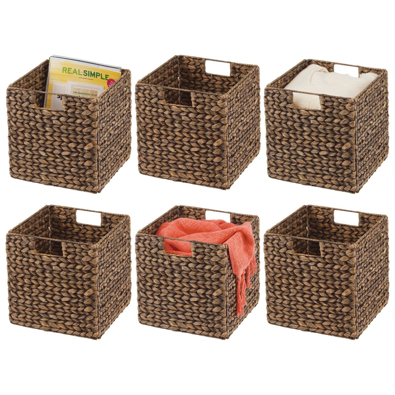 mDesign Woven Hyacinth Home Storage Basket Cube Furniture, 6 Pack